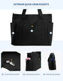 REDSINDA Canvas Tote Bag with Zipper, Multiple Pockets for Daily Essentials, Travel, Work (Black)
