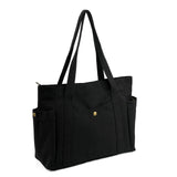 REDSINDA Canvas Tote Bag with Zipper, Multiple Pockets for Daily Essentials, Travel, Work (Black)