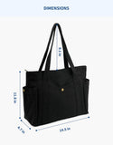 REDSINDA Canvas Tote Bag with Zipper, Multiple Pockets for Daily Essentials, Travel, Work (Black)