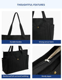 REDSINDA Canvas Tote Bag with Zipper, Multiple Pockets for Daily Essentials, Travel, Work (Black)