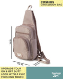 Reebok Unisex Crossbody Sling Bags – Compact Convertible Strap Cross Body Bag Travel Sling Bag - Gym & Travel Essential, Cosmos Mocha
