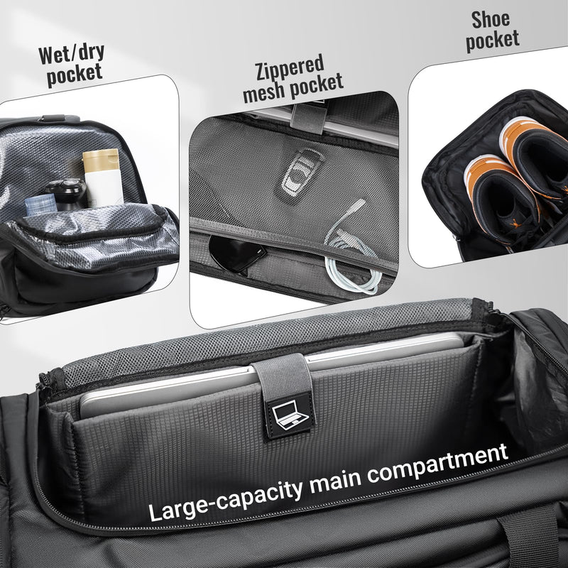 reeyee 40L Convertible Gym Duffel Bag Backpack, Water Repellent Sports Travel Bag with Shoe Compartment, Wet Pocket & Insulated Cooler, 3 - in - 1 Weekender Carry On Bag for Men Women