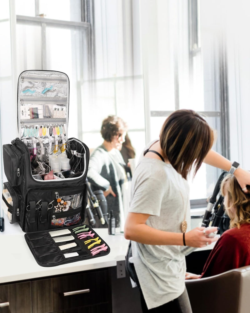 Relavel Hair Tools Travel Bag Hair Stylist Backpack Hairdresser Cosmetology Bag, Heat Insulation Full Layer for Curling Iron, Hair Straightener, Travel Accessories Train Case Barber Organizer, Black