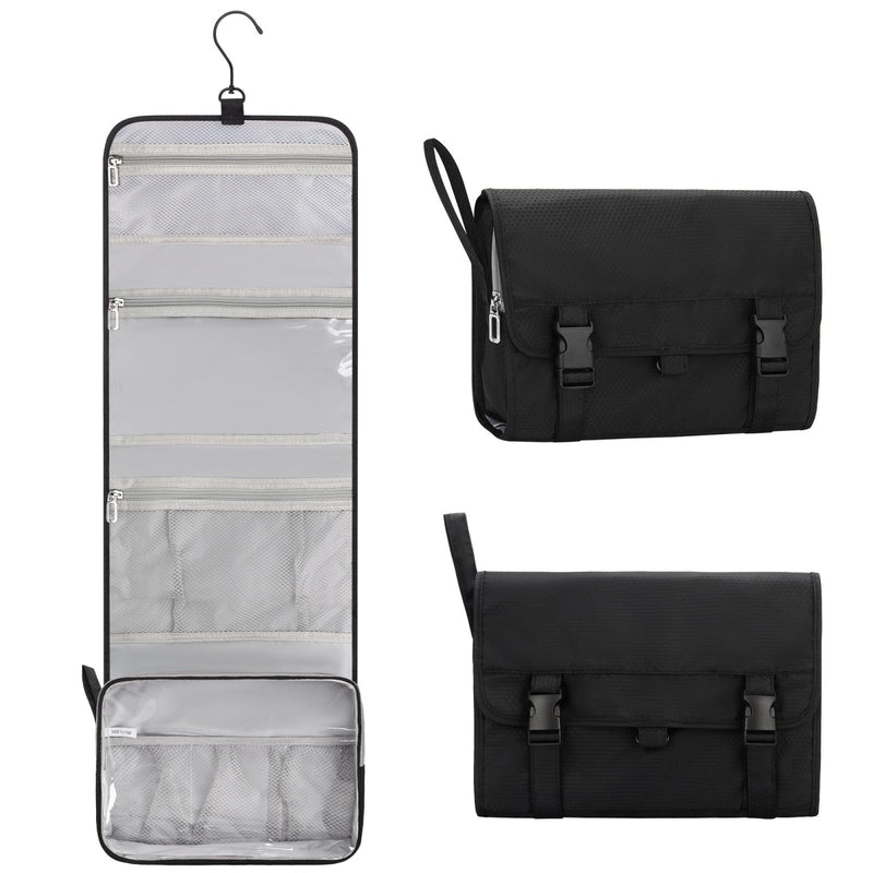 Relavel Travel Hanging Toiletry Bag for Men Women Travel Kit Shaving Bag Waterproof Large Makeup Bag Wash Bag Makeup Organizer Cosmetic Case for Bathroom Shower Black