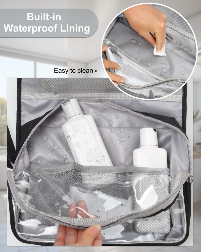 Relavel Travel Hanging Toiletry Bag for Men Women Travel Kit Shaving Bag Waterproof Large Makeup Bag Wash Bag Makeup Organizer Cosmetic Case for Bathroom Shower Black