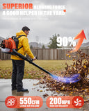 Relxxon Gas Powered Backpack Leaf Blower - 52cc 2 - Stroke Engine, 200 MPH 550 CFM Heavy Duty Lawn Care Tool for Debris & Snow - 17.2lb Ultralight Design - 40oz Fuel Tank (Orange)