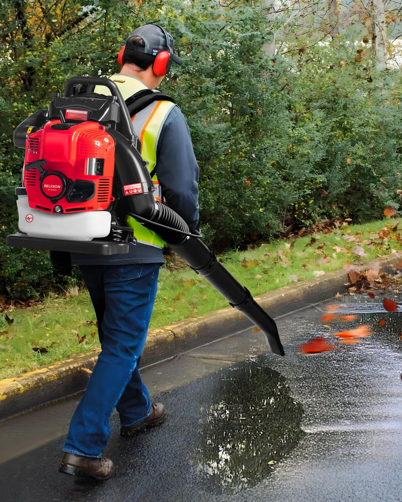 Relxxon Gas Powered Backpack Leaf Blower, Commercial Heavy Duty 75.6cc 4 - Stroke Engine, 205 MPH 750 CFM for Professional Yard Care, Large Properties & Lawn Maintenance, No Fuel Mix (RL9908 PRO)