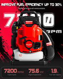 Relxxon Gas Powered Backpack Leaf Blower, Commercial Heavy Duty 75.6cc 4 - Stroke Engine, 205 MPH 750 CFM for Professional Yard Care, Large Properties & Lawn Maintenance, No Fuel Mix (RL9908 PRO)