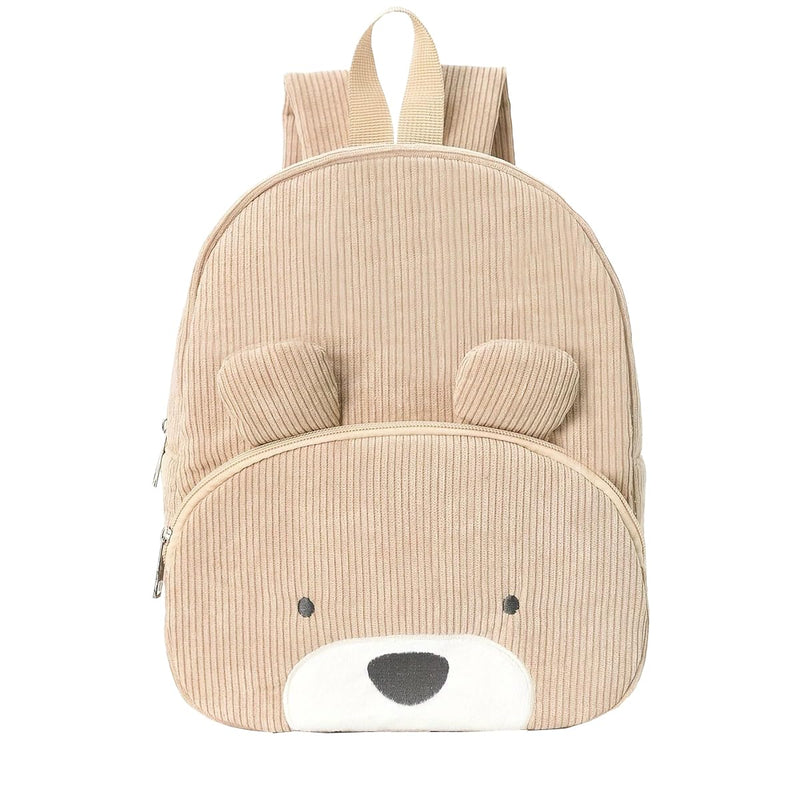 RETEN Corduroy Toddler Backpack for Boys and Girls 3 - 6 Preschool Kindergarten Cute Bear Backpack Kids Travel Daycare Bag, 11.8" (Khaki)