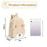 RETEN Corduroy Toddler Backpack for Boys and Girls 3 - 6 Preschool Kindergarten Cute Bear Backpack Kids Travel Daycare Bag, 11.8" (Khaki)