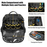 Rexmica Tool Bag Backpack for Men with 3 Tool Pouches, Heavy-Duty Tool Storage Organizer Bag with Padded Shoulder & Waist Support, Tactical Work Tool Bag for Electrician, Repairman, HVAC Techs, Black
