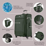 Ricardo Beverly Hills Avalon Softside Medium Check - In Luggage Made with Sustainable 100% Recycled PET (rPET), Lightweight, Eco - Friendly Travel, Expandable, Dual Spinner Wheels, Juniper Green, 24 - inch