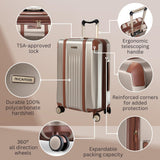 Ricardo Beverly Hills Montecito 2.0 Hardside with Dual Spinning Wheels, Expandable with Comfort Grip for Easy Packing and Moving, Men and Women, Champagne, Check - In Large 29 - Inch