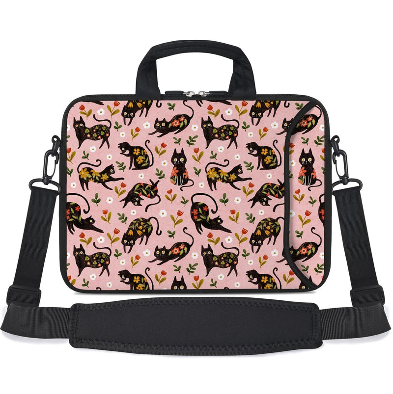 RICHEN 14 15 15.4 15.6 inch Laptop Shoulder Bag Messenger Bag Notebook Handle Sleeve Neoprene Carrying Case with Accessories Pocket (14 - 15.6 inch, Flowers Cats)
