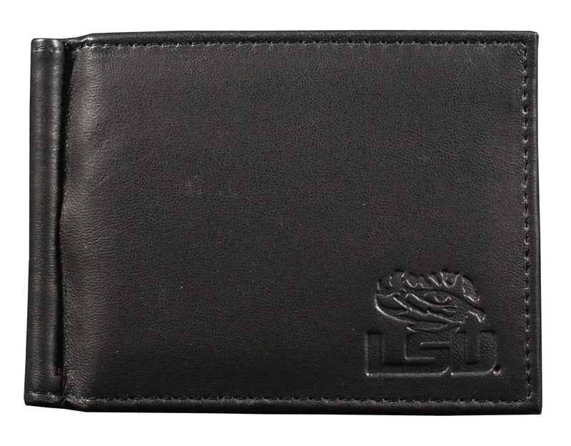 Rico Industries Louisiana State LSU Tigers NCAA RFID Blocking Shield Black Leather Moneyclip Wallet