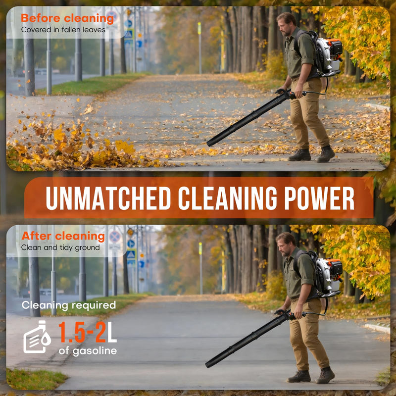 RIDALIYA 63CC Gas Leaf Blower, 3.2HP Backpack Blower with 660 CFM Air Volume and 200 MPH Wind Speed, Powerful 2 - Stroke Engine for Heavy - Duty Lawn, Yard, and Parking Lot Cleanup