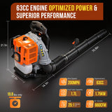 RIDALIYA 63CC Gas Leaf Blower, 3.2HP Backpack Blower with 660 CFM Air Volume and 200 MPH Wind Speed, Powerful 2 - Stroke Engine for Heavy - Duty Lawn, Yard, and Parking Lot Cleanup