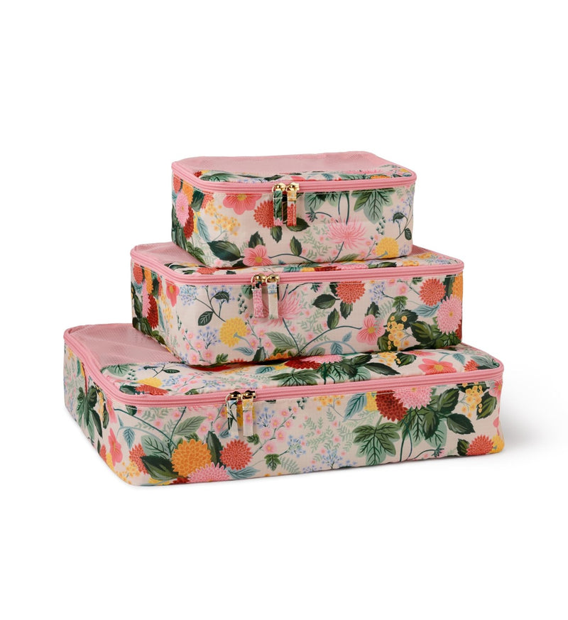 RIFLE PAPER CO. Dahlia Floral Print Travel Packing Cubes Small, Medium, Large + Laundry Bag, Essential 4 - Piece Luggage Organizer Set for Effortless Packing, Suitcase Storage & Stylish Vacation Travel
