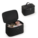 RIGHT AWAY Makeup Bag,Large Cosmetic Bags for Women Girls, Quilted Train Case Make Up Bag with Handle,Travel Makeup Case Organizer,Cute Toiletry Bag Vanity Bag (Black)