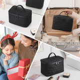 RIGHT AWAY Makeup Bag,Large Cosmetic Bags for Women Girls, Quilted Train Case Make Up Bag with Handle,Travel Makeup Case Organizer,Cute Toiletry Bag Vanity Bag (Black)