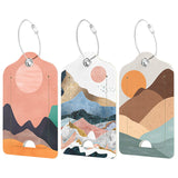 Rimilak 3 Pcs PU Leather Luggage Tags for Suitcase, Travel Cruise Luggage Tag with Privacy Flap, Name ID Label and Metal Loop for Women Men Baggage Handbag School Bag Backpack, Setting Sun