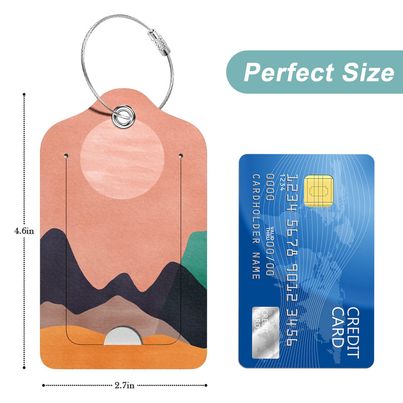 Rimilak 3 Pcs PU Leather Luggage Tags for Suitcase, Travel Cruise Luggage Tag with Privacy Flap, Name ID Label and Metal Loop for Women Men Baggage Handbag School Bag Backpack, Setting Sun