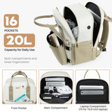Rinlist Backpack for Women, 15.6 Inch Laptop Travel Backpacks Bag with USB Port, Work Business Nurse Teacher Bags College Bookbag for School, Casual Daypack for Travel, Khaki White