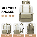 Rinlist Backpack for Women, 15.6 Inch Laptop Travel Backpacks Bag with USB Port, Work Business Nurse Teacher Bags College Bookbag for School, Casual Daypack for Travel, Khaki White