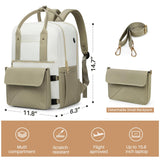 Rinlist Backpack for Women, 15.6 Inch Laptop Travel Backpacks Bag with USB Port, Work Business Nurse Teacher Bags College Bookbag for School, Casual Daypack for Travel, Khaki White