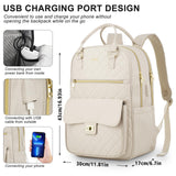 RJEU Girls Laptop Backpacks 15.6 Inch,Large Capacity School Bag College Backpack with USB Charging Port,Fashion Bookbags Computer Bag for Teens Students,Off - white