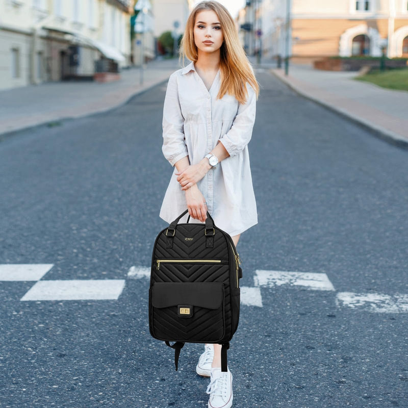 RJEU School Backpack Aesthetic for Teen Girls,Laptop Bag Bookbag with USB Port for Women College Student,Mochilas de Mujer,Black