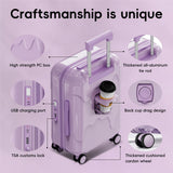 ROAMING 20 - Inch Purple Carry On Luggage Airline Approved Lightweight PC Hardside Rolling Suitcase with TSA Lock Cup Holder USB Charging Port and Spinner Wheels for Women Ice cream suitcase