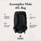 Roark Accomplice Mule 45L Travel Backpack Large Capacity Camping Hiking Weather Resistant Backpack
