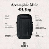 Roark Accomplice Mule 45L Travel Backpack Large Capacity Camping Hiking Weather Resistant Backpack