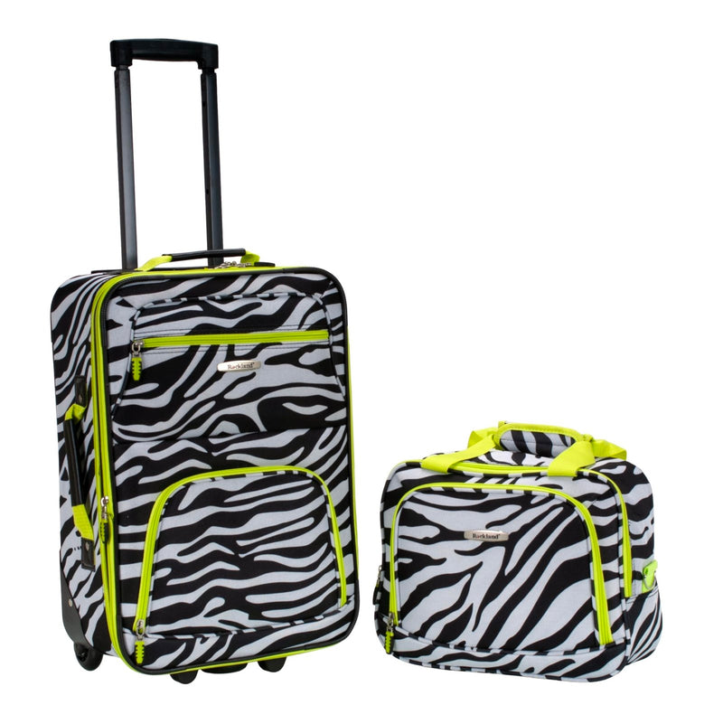 Rockland Fashion Softside Upright Luggage Set, Expandable, Lime Zebra, 2-Piece (14/19) | Backpacks4Less