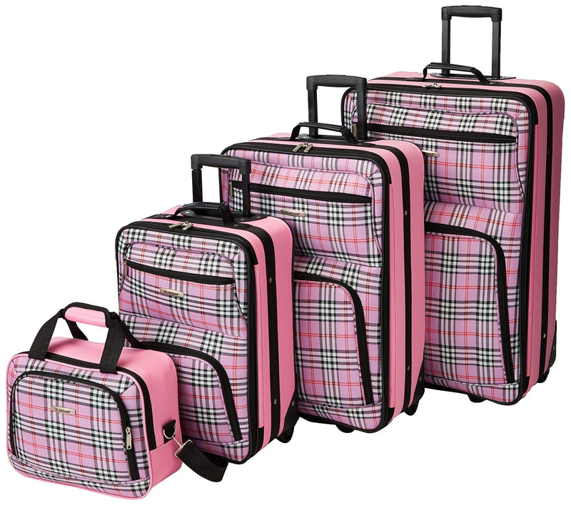 Rockland Fashion Softside Upright Luggage Set, Telescoping Handles, Pink Cross, 4 - Piece (14/19/24/28)