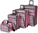 Rockland Fashion Softside Upright Luggage Set, Telescoping Handles, Pink Cross, 4-Piece (14/19/24/28)