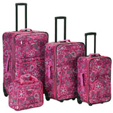 Rockland Impulse 4-Piece Softside Upright Luggage Set, Pink Bandana, 4-Piece Set (14/19/24/28)