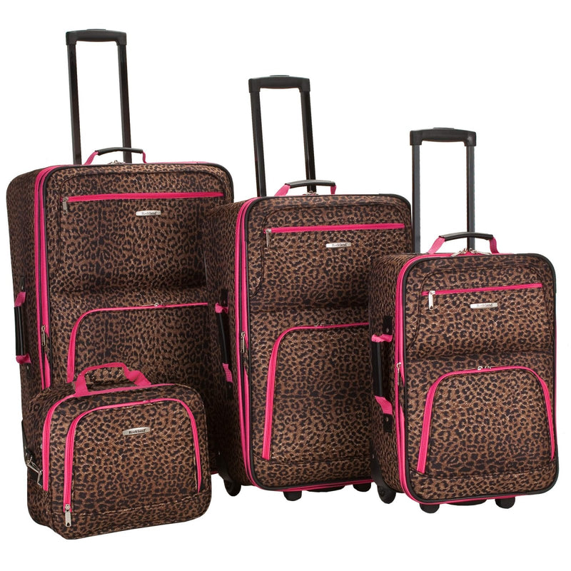 Rockland Jungle Softside Upright Luggage Set, Pink Leopard, 4 - Piece Set (14/29/24/28)