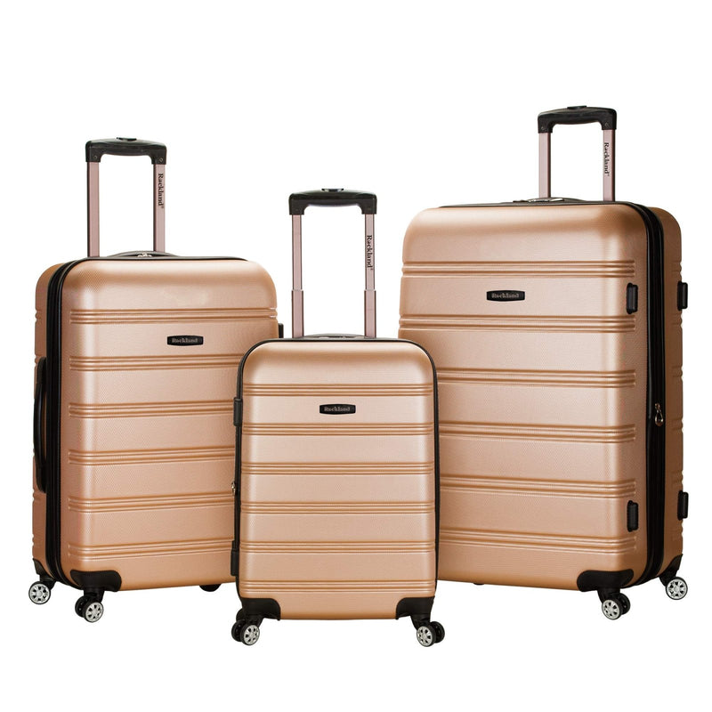 Rockland Melbourne Hardside Expandable Spinner Wheel Luggage, Champagne, 3 - Piece Set (20/24/28)
