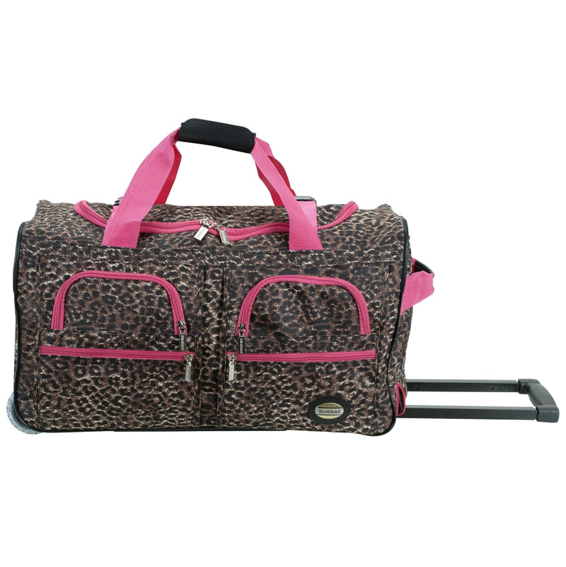Rockland Rolling Duffel Bag, PINK LEOPARD, 22"