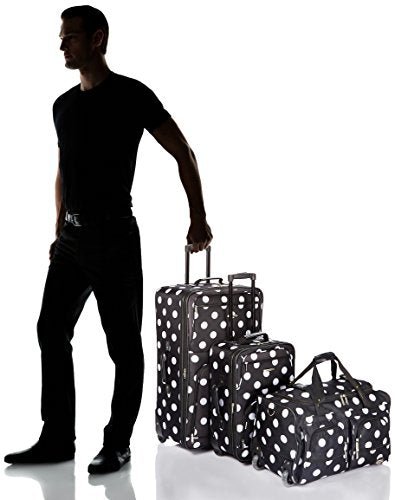 Rockland Vara Softside 3 - Piece Upright Luggage Set, Expandable,Black dot, (20/22/28)