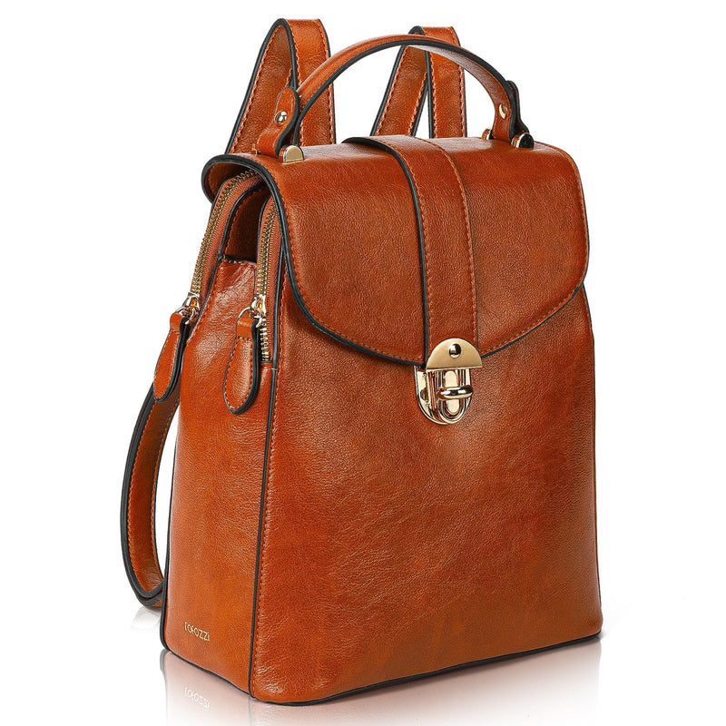 rofozzi Structured Vegan Leather Backpack Purse for Women - Back Pack Purses Women – PU Faux Leather Backpack Handbags (Brown)