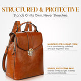 rofozzi Structured Vegan Leather Backpack Purse for Women - Back Pack Purses Women – PU Faux Leather Backpack Handbags (Brown)