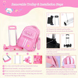 Rolling Backpack for Girls Cute Trolley Bags Primary School Bookbags with Wheels Kids Carry - On Wheeled Backpack with Lunch Bag