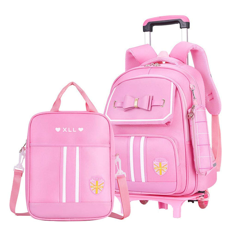 Rolling Backpack for Girls Cute Trolley Bags Primary School Bookbags with Wheels Kids Carry - On Wheeled Backpack with Lunch Bag