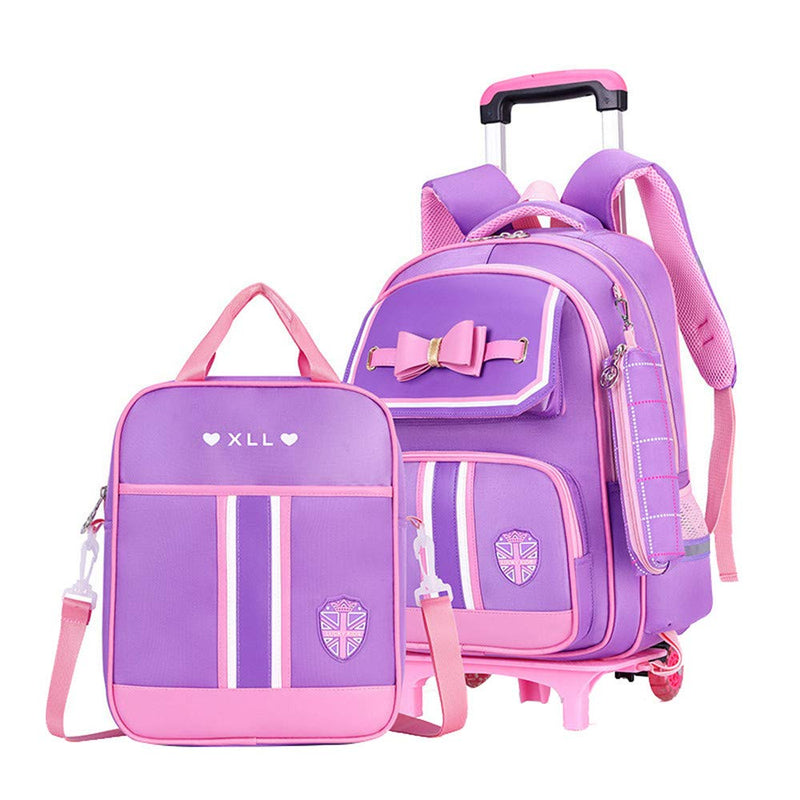 Rolling Backpack for Girls Cute Trolley Bags Primary School Bookbags with Wheels Kids Carry - On Wheeled Backpack with Lunch Bag