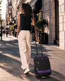 Rolling Backpack for Women, Travel Backpack with Wheels, Dual-Opening Wheeled Laptop Backpack, Stylish Rolling Laptop Bag, Overnight Underseat Carry on Luggage for College Business Work, Black Purple