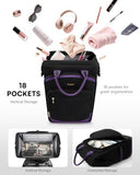 Rolling Backpack for Women, Travel Backpack with Wheels, Dual-Opening Wheeled Laptop Backpack, Stylish Rolling Laptop Bag, Overnight Underseat Carry on Luggage for College Business Work, Black Purple