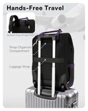 Rolling Backpack for Women, Travel Backpack with Wheels, Dual-Opening Wheeled Laptop Backpack, Stylish Rolling Laptop Bag, Overnight Underseat Carry on Luggage for College Business Work, Black Purple